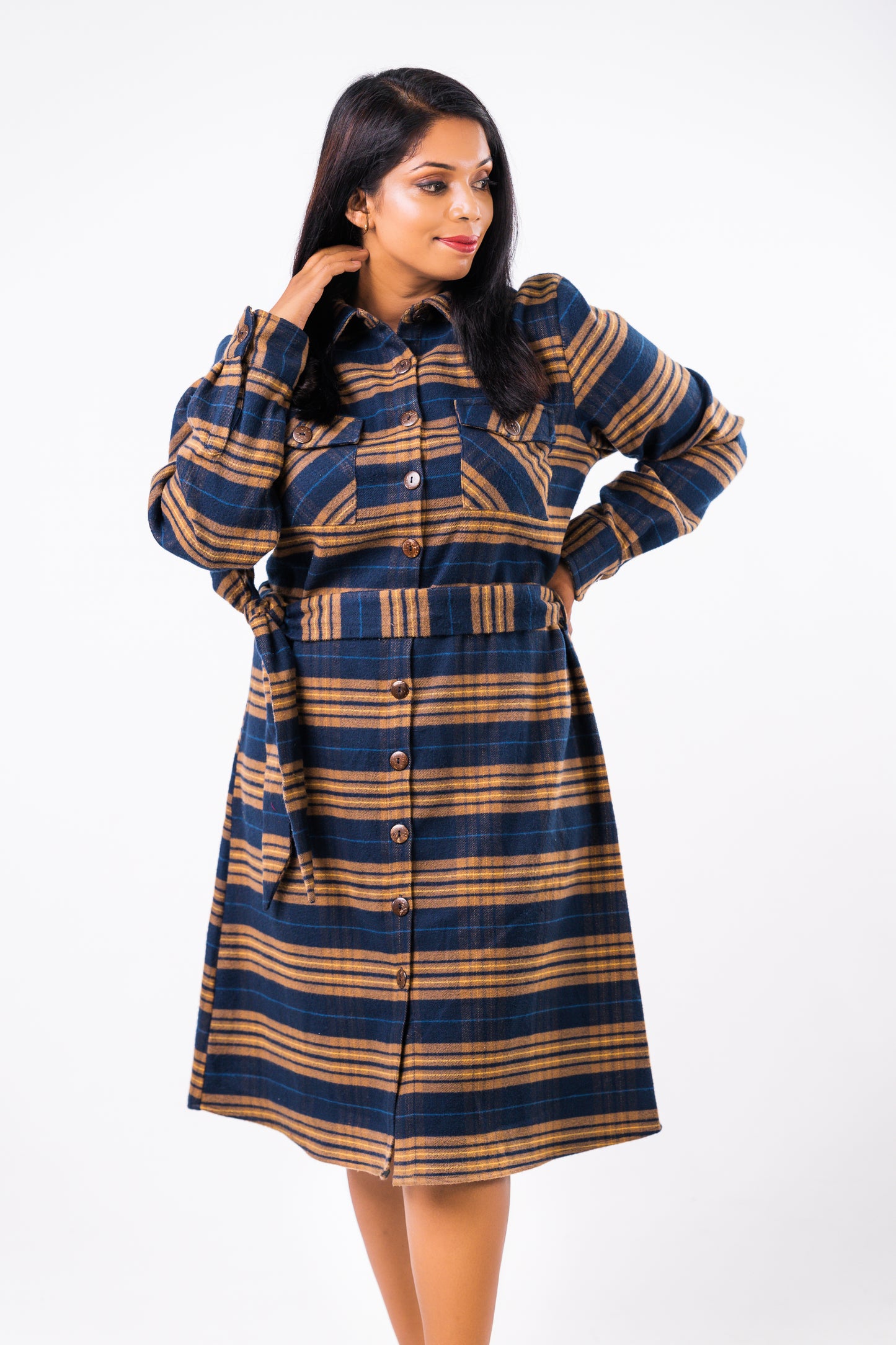 Plaid Cotton Belted Dress
