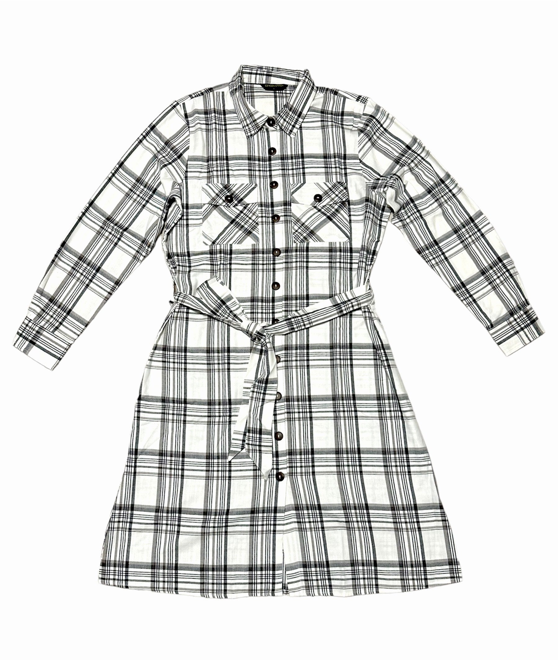 Plaid Cotton Belted Dress Black & White 2 / M Plaid Cotton Belted Dress Black & White 2 / M