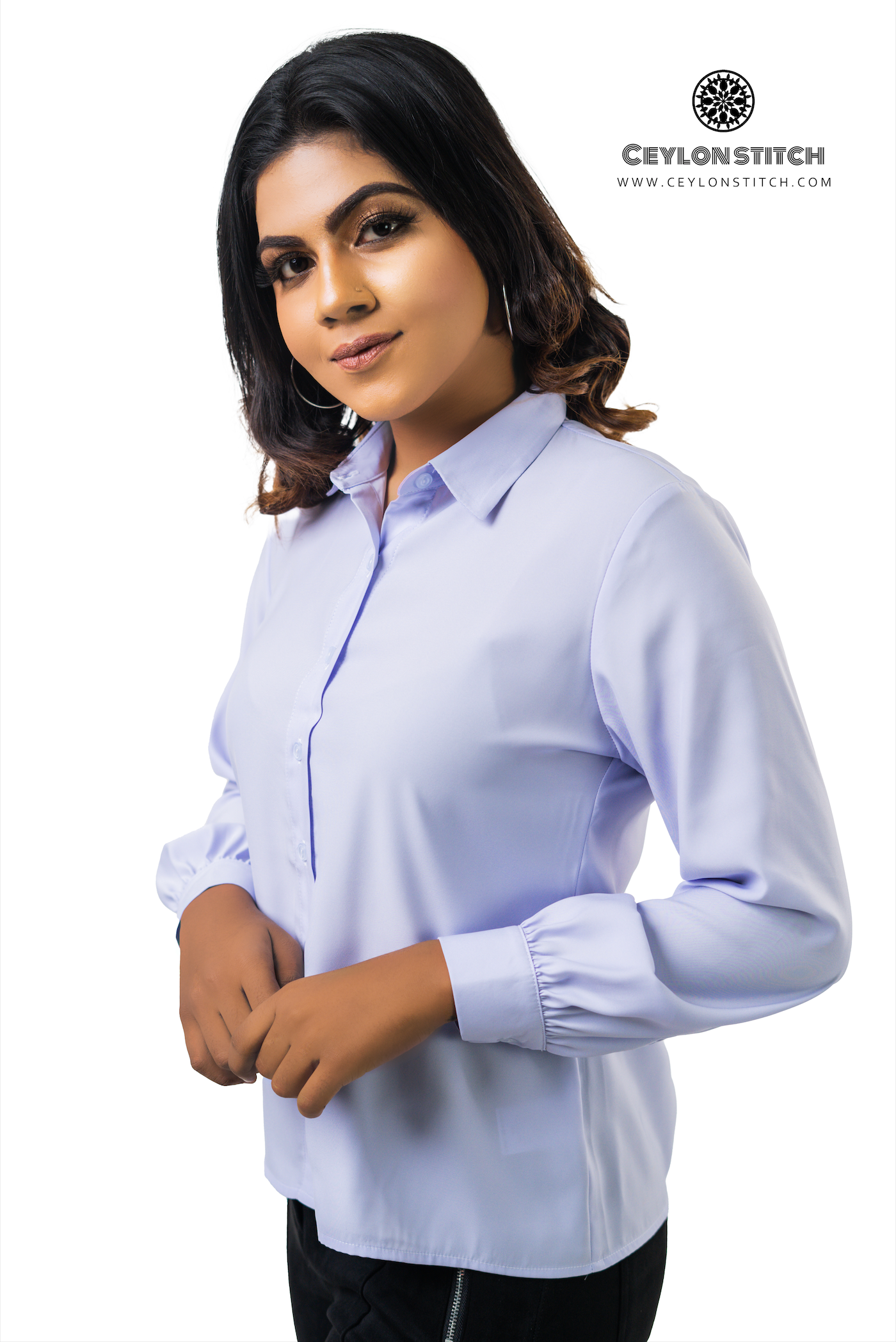 Women’s Satin Button Front Long Sleeve Shirt